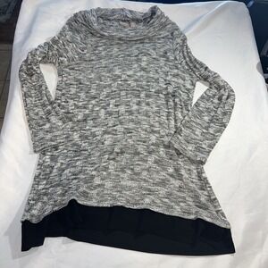 Chico's 2 Charcoal Gray White Cowl Neck Tunic Top, Swing Dress Wear With Boot357